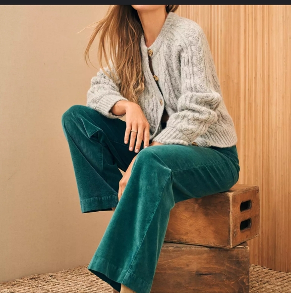 Faherty flare leg stretch corduroy Organic Cotton Blend green pants NWT Women 30 - Picture 1 of 11